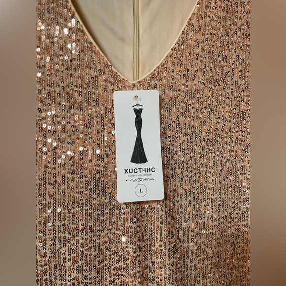 NWT: XUCTHHC Rose Gold Knee Length Sequin Dress Short Sleeve Size Large - Picture 5 of 7